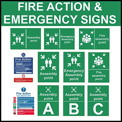 £0.99 • Buy Fire Assembly Point -/ Fire Action / Emergency -- Plastic Signs Or Stickers