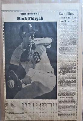 Detroit Tigers' Mark Fidrych  11 X 17 Original Vintage DFP News Poster The Bird • $24