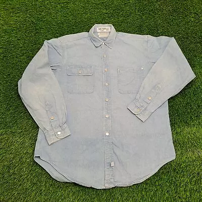 Vintage POLO Ralph-Lauren Chambray Button Shirt Large 24x28 Light-Wash Blue USA • $44.52