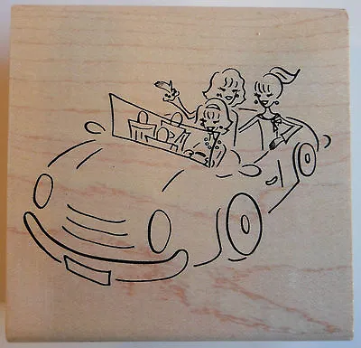 Girls In Convertible Car Rubber Stamp - Wood Mounted • £3