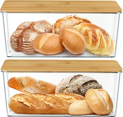 2 Pcs Clear Bread Box With Cutting Board Lid For Kitchen Countertop Bread Stora • $31.12