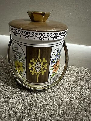 Vintage MCM Murray Allen Floral Tin With Handle And Lid Made In England • $12.40