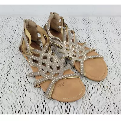 Mixit Beige / Tan Faux Rhinestones Flats Summer Sandals Shoes US Women's Size 8 • $9.99