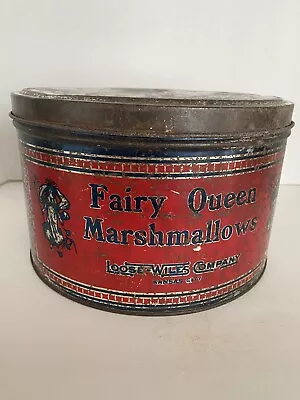 Rare Antique Fairy Queen Marshmallows 5 Lb. Tin Can Loose-Wiles Co Kansas City • $449.95