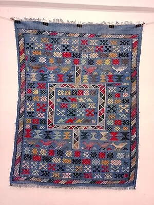 Vintage Gorgeous Hand Woven Moroccan Pictorial Wall Hanging Tapestry Kilim • $197