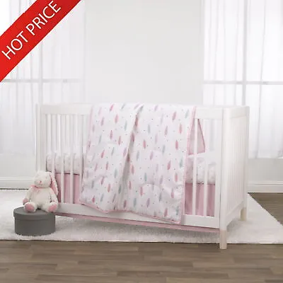 3 Pce Crib Bedding Set Comforter Fitted Sheet Dust Ruffle Cute Versatile Design • $59.98