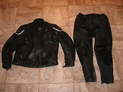 Vtg Heavy Black Motorcycle Cortech Leather Jacket And Pants Suit  2pc L XL Mens • $159.95