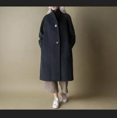 Greenlander Black Brushed Wool 80s Coat - La Garconne  • $150