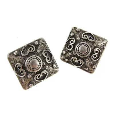 1.25  La Contessa Mary Demarco Western Heart Tribal Earrings Square Silvertone • $28