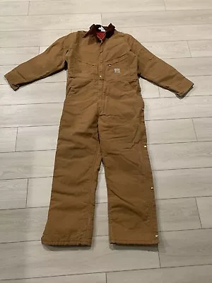 Vtg Carhartt X01 BRN Duck Quilted Coverall Bib USA Made Canvas 46 Tall • $45