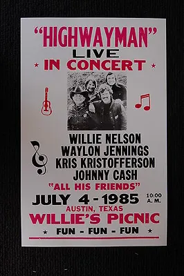 Highwayman 1985 Tour Poster Willie Nelson Johnny Cash-- • $4.25