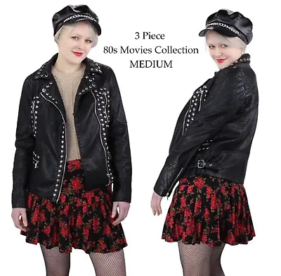 80s Movies Costume Collection - 3 Piece Faux Leather Jacket Cap  & Skirt • $235