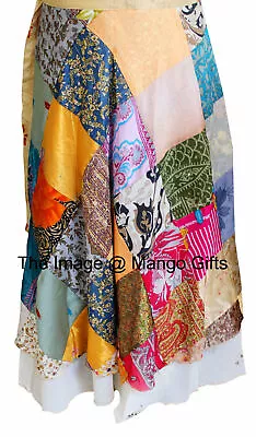 Vintage Silk Saree Recycled Patchwork Magic Wrap Around Skirt Reversible Dress • $35.30