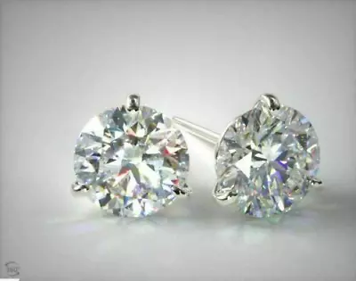 3 Ct Round Cut Moissanite Martini Stud Earrings 14K White Gold Plated Silver • $97.49