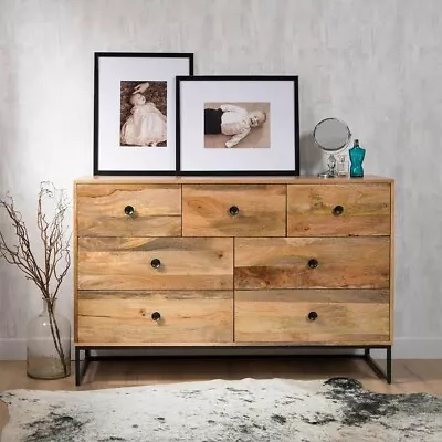 Large Industrial Light Mango Chest Of Drawers - Contemporary Bedroom Furniture • £465.01