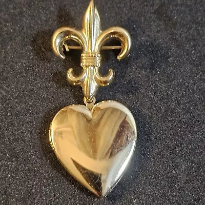 Vtg CORO Signed Fleur De Lis Pin W BW Portraits Double-Photo Heart Locket Brooch • $59.99