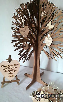 £50.99 • Buy Personal Wishing Tree & 100 Wooden Hearts Alternative Wedding Guest Book Rustic 