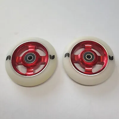 Blazer Pro 100mm Stunt Scooter Wheels - Pair + Abec 5 Bearings - White/Red • £14.95