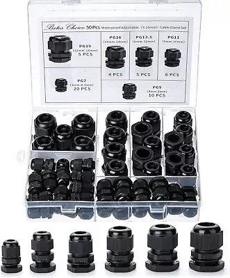 50 Pcs Nylon Cable Gland Waterproof Cable Connectors Black Cord Grip Plastic-New • $21.89