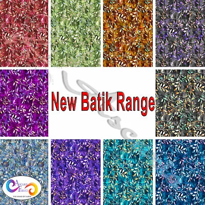 New Batik Trail Leaves 100% Cotton Fabric Craft 140cm Sewing Quilting 10 Colours • £2.75