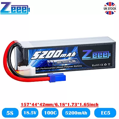 Zeee 18.5V 5S Lipo Battery 5200mAh 100C EC5 Soft Pack For RC Airplane Quadcopter • £74.99