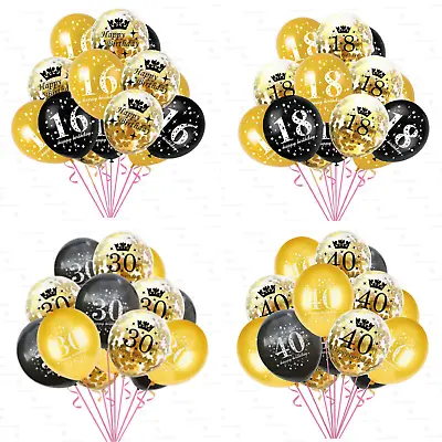 15X12  16th 18th 30th 40th Birthday Balloons Black & Gold Party Decor Ballons UK • £2.99