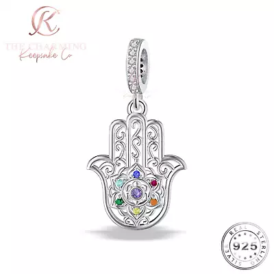 Hamsa Hand Charm Genuine 925 Sterling Silver - 7 Chakra Gemstones • £16.99