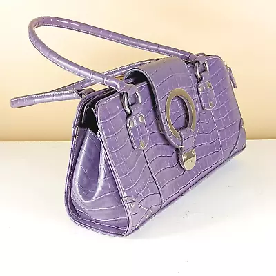 Minicci Crocodile Print Handbag Purple Faux Leather Magnetic Flap Over Satchel • $15.95