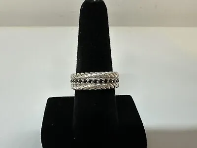 David Yurman - Streamline Band SILVER Ring  Pave Black Diamonds Size 8 1/4 925 • $379.99