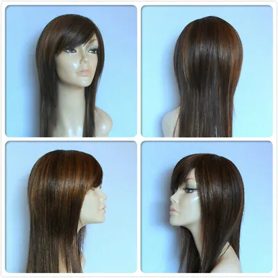 Heat Resistant Hair Dark Brown & Medium Auburn Lady Womens Daily Full Wig Uk • £14.99