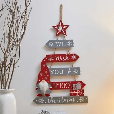 £18.99 • Buy Christmas Decorations Gonk Tree Sign Wishes Hanging Rope & Star Red Grey 2590005