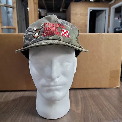 Vintage Purina Deer Chow Cap Hat Mens One Size Green Camo Outdoor Snap Back • $20