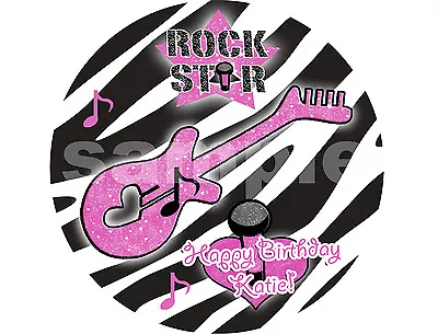 ROCK STAR ZEBRA Edible Cake Topper Image Round Frosting Sheet PERSONALIZED! • $9.99