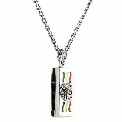 Silver Rasta Lion Harmonica Pendant Necklace • $225