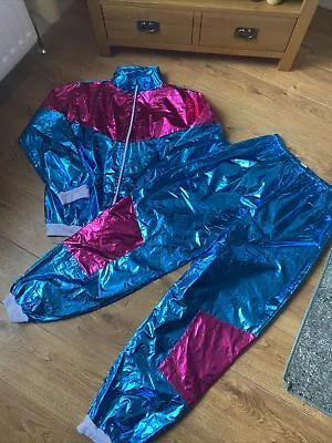 Xxl Adult Shell Suit Fancy Dress Costume Chav 1980's Shiny Tracksuit Men's 2xl • £22.99