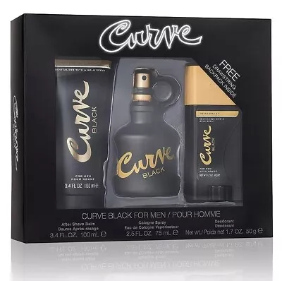 CURVE BLACK For Men 3 Pc GIFT SET 2.5 Oz Cologne Spray + Deodorant + After Shave • $29.99