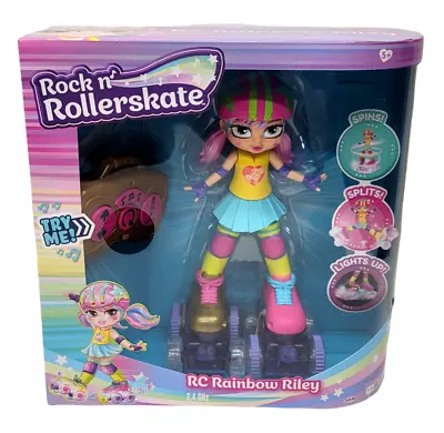 Rock N Rollerskate Remote Control RC Rainbow Riley Doll Spins Splits Lights Up • $76.41