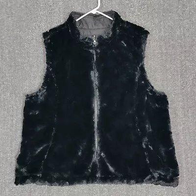 Nicole Miller Original Vest Womens XXL Black Faux Fur Reversible Puffer Pockets  • $13.96