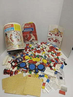 Vintage PLAYSKOOL Engineer Set Plastic Building Blocks American Bricks In Can  • $44