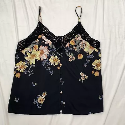 Miss Me Large Tank Top Black Floral Camisole Sleeveless Pullover New W Tags • $18