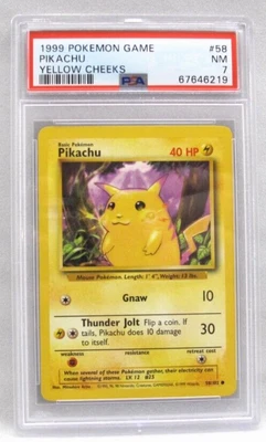 $30 • Buy 1999 Pokemon Base Set Pikachu Yellow Cheeks 58/102 PSA 7 NM Near Mint