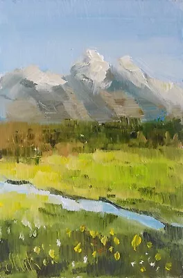 Grand Teton Oil Painting Wyoming Mountains Original Wall Art Yellowstone • $33