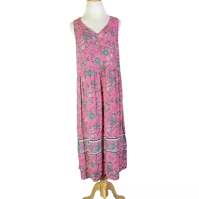 J. Jill Size PL V-Neck Sleeveless Dress Crinkled Pink Teal Paisley Floral • $26.99