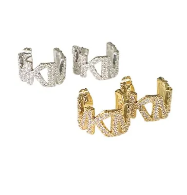Auth New MICHAEL KORS Pave Small Hoop Huggie Earrings Gold Or Silver Platinum • $66.50