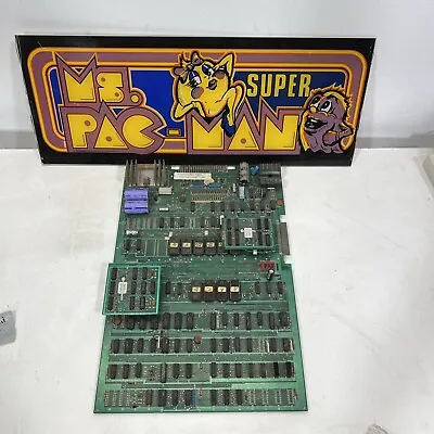 Rare Super Ms. Pac-Man Arcade PCB And Marquee Works!  • $475