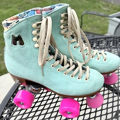 Riedell Moxi Lolly Floss Light Blue Quad Suede Roller Skates Size 3 • $199