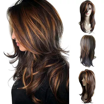 Real Hair! Gorgeous Women's Long Mix Brown Straight Wigs Hair Human • $18.04