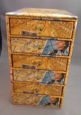 Mini Chest Of Drawers Jewelry Or Trinket Box Map Graphics • £12.65