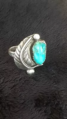 Old Felicita Eustace Cochiti Zuni Sterling & Carved Turquoise Fetish Leaf Ring 8 • $157.62