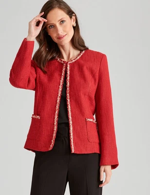$85 • Buy BOUCLE PEARL TRIM JACKET Womens